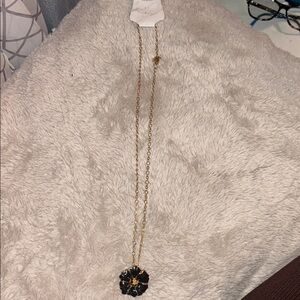 J. Crew Gold Necklace with Black Floral Pendant